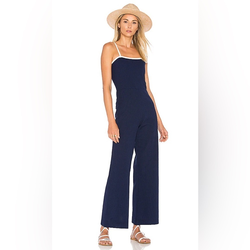 STAUD Revolve The Breeze Jumpsuit in
Navy Seersucker Size Small